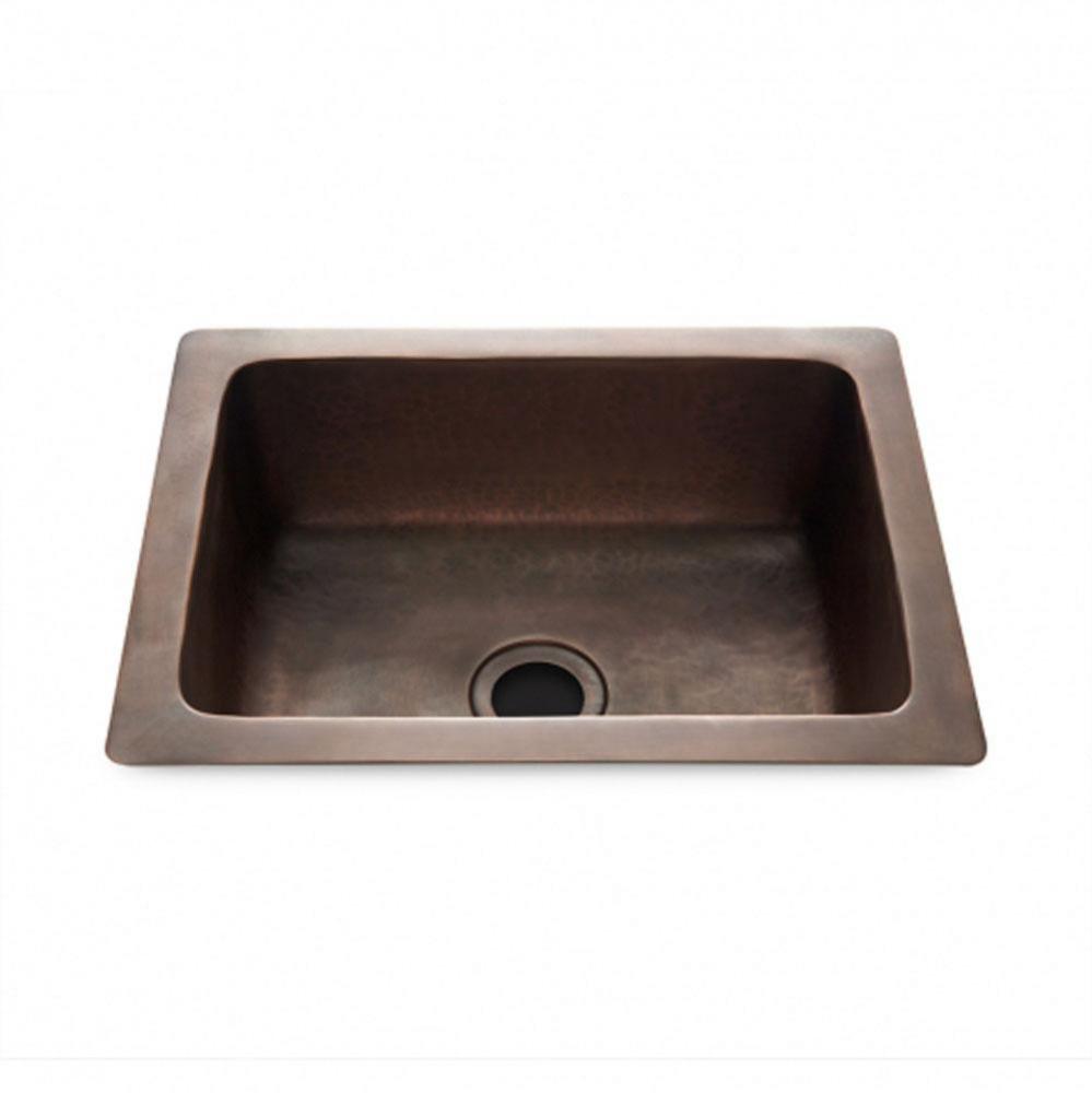 Normandy 14 15/16 x 11 7/16 x 5 11/16 Hammered Copper Bar Sink with Center Drain in Antique Copper