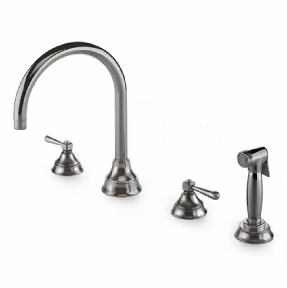 Aero Retro Three Hole Gooseneck Kitchen Faucet, Metal Lever Handles and Spray in Architectural