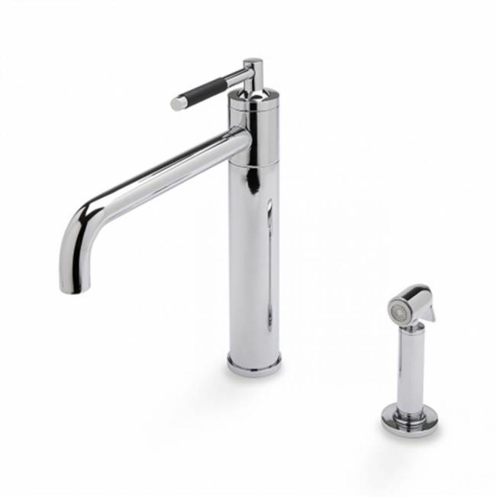 Universal Modern One Hole High Profile Kitchen Faucet, Metal Lever Handle and Spray in Sovereign,