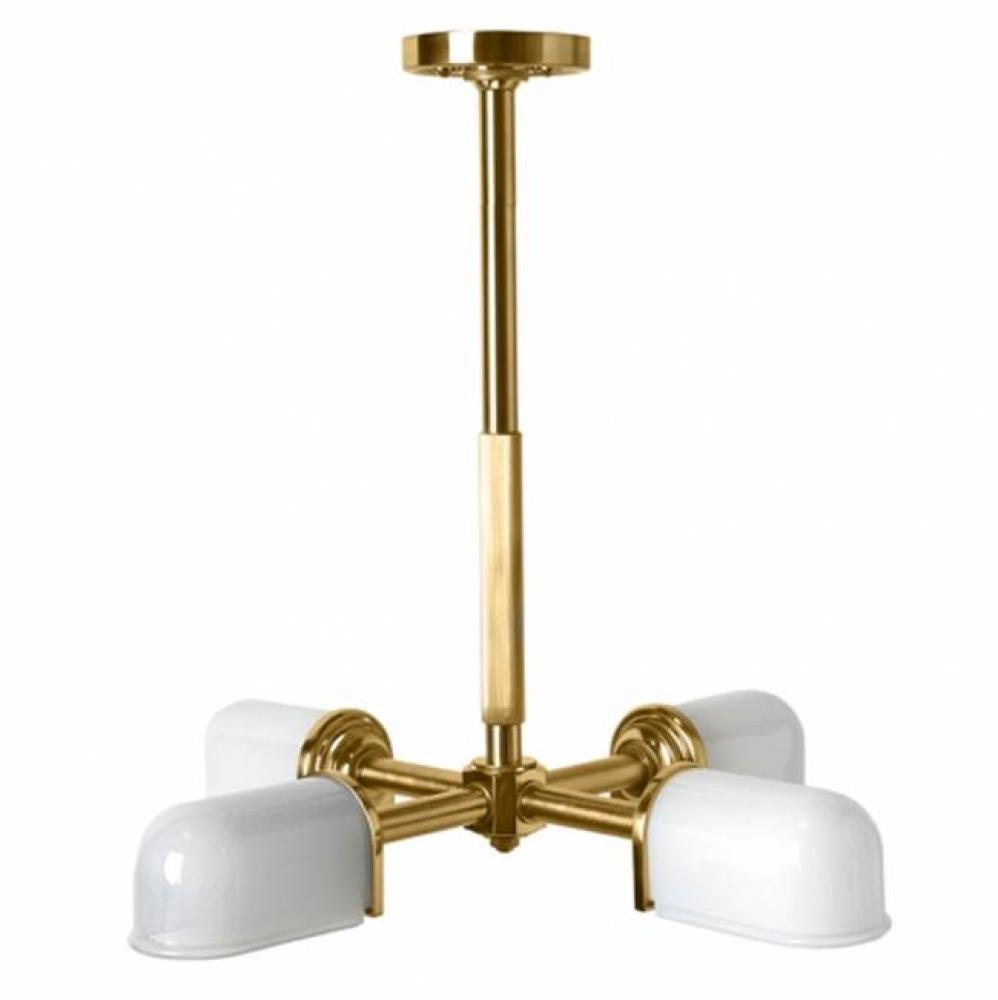 R.W. Atlas Ceiling Mounted Four Light Pendant with Glass Shades in Unlacquered Brass