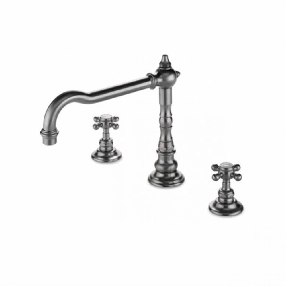 Julia Three Hole High Profile Kitchen Faucet, Metal Cross Handles in Sovereign,