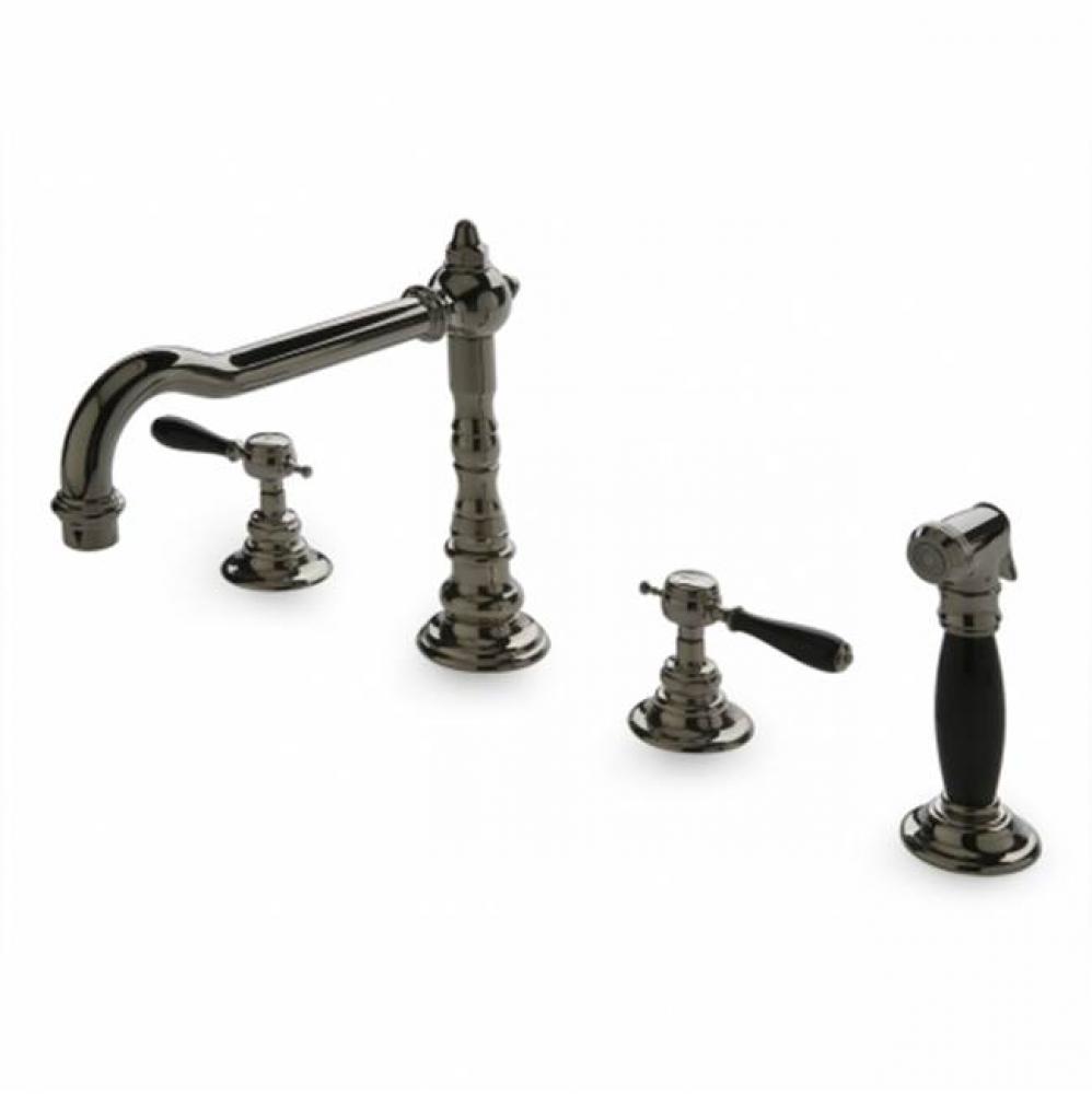 Julia Three Hole High Profile Kitchen Faucet, Black Porcelain Lever Handles and Spray in