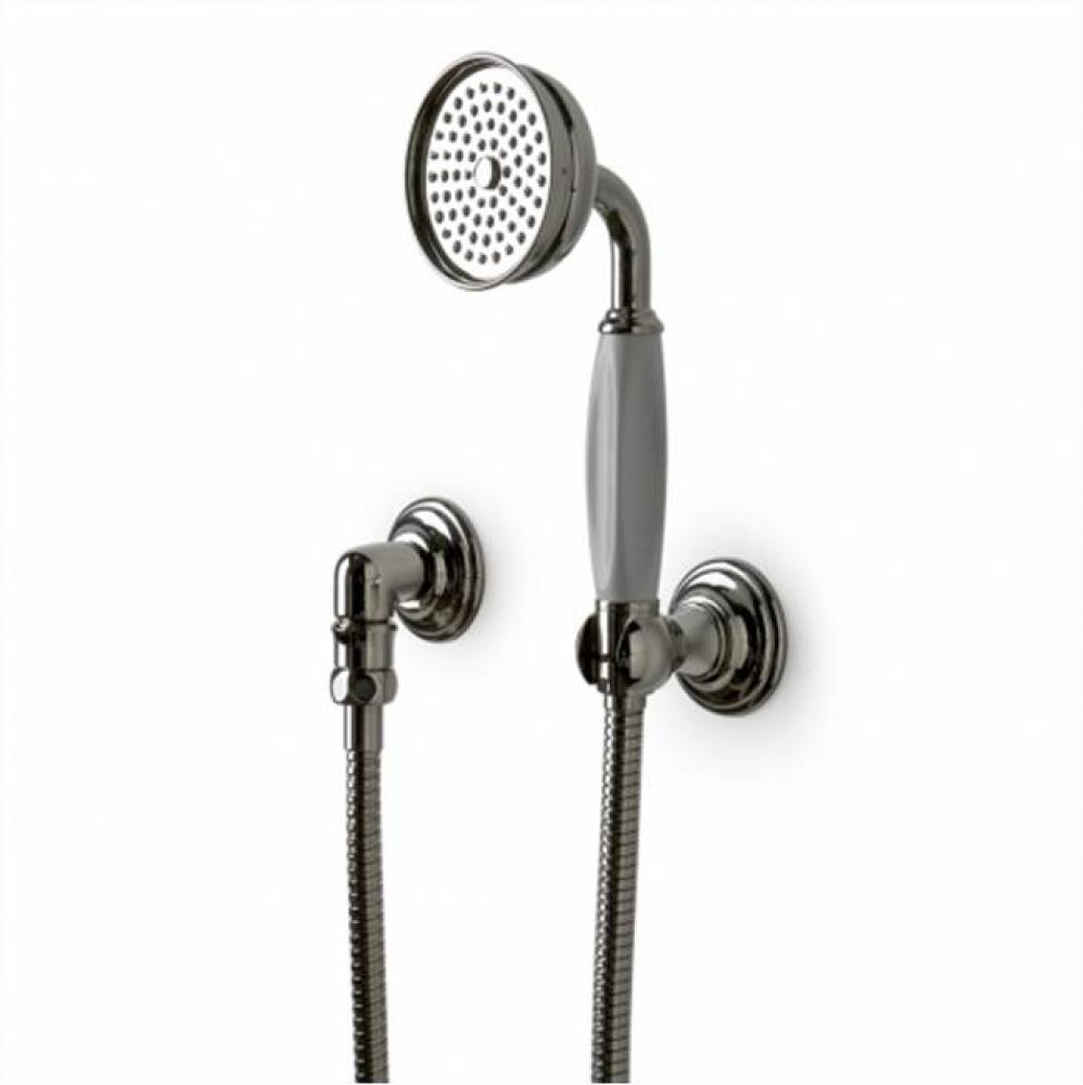 Julia Handshower On Hook with White Porcelain Handle in Nickel, 2.5gpm