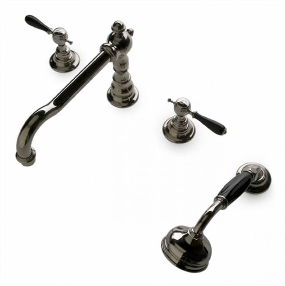 Julia High Profile Concealed Tub Filler with Metal Handshower and Black Porcelain Lever Handles