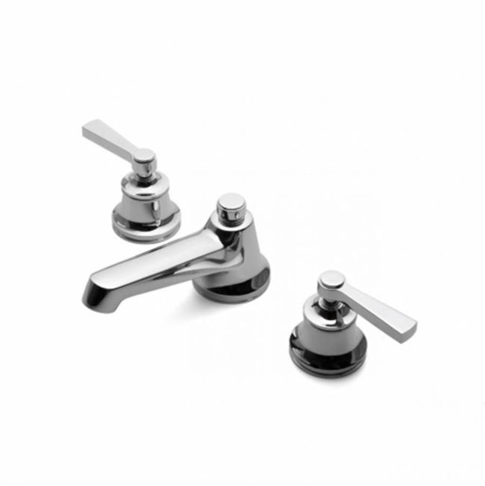 Transit Low Profile Three Hole Deck Mounted Lavatory Faucet with Metal Lever Handles in Chrome,
