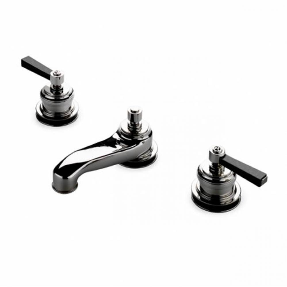 Aero Low Profile Three Hole Deck Mounted Lavatory Faucet with Ebony Lever Handles in Chrome