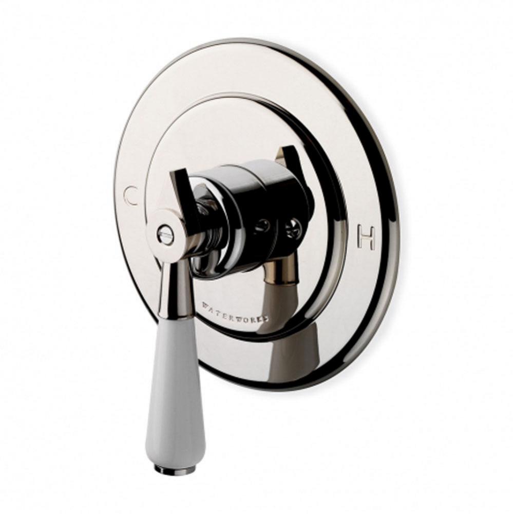 Universal Round Pressure Balance Control Valve Trim with White Porcelain Lever Handle in Nickel