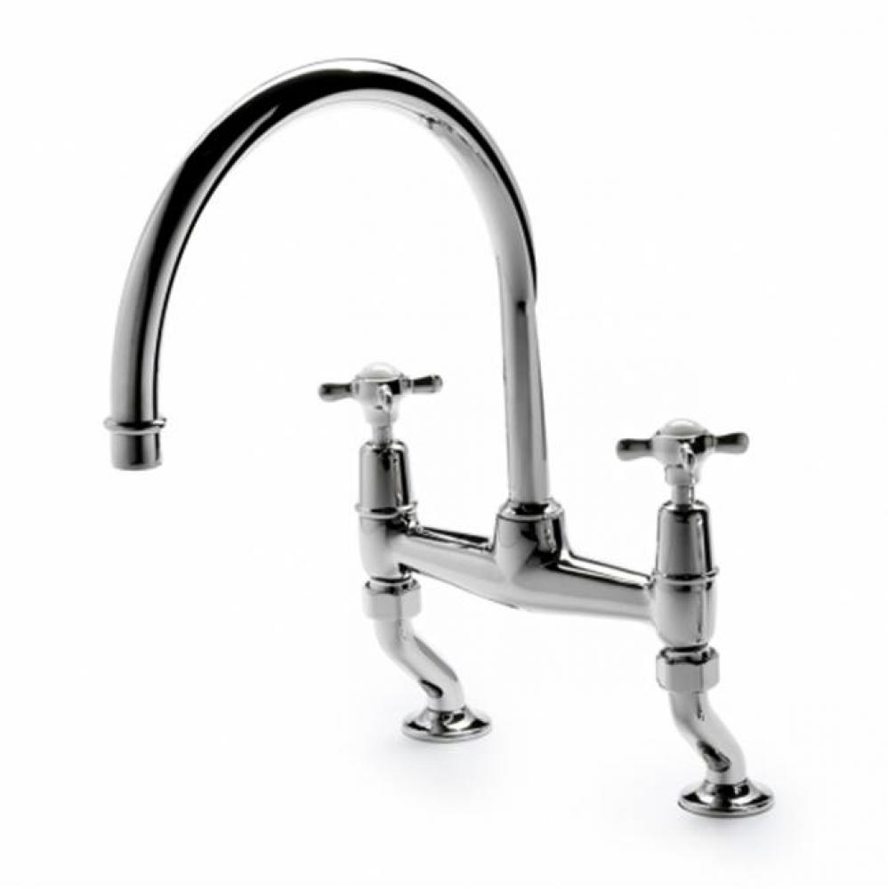 Easton Classic Two Hole Bridge Gooseneck Kitchen Faucet, Metal Cross Handles in