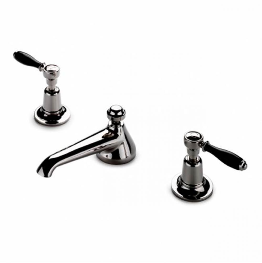 Easton Classic Low Profile Three Hole Deck Mounted Lavatory Faucet with Black Porcelain Lever