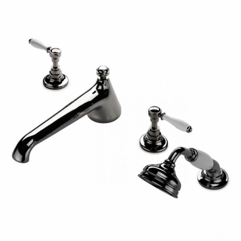 Easton Vintage Low Profile Concealed Tub Filler With Handshower and White Porcelain Lever Handles