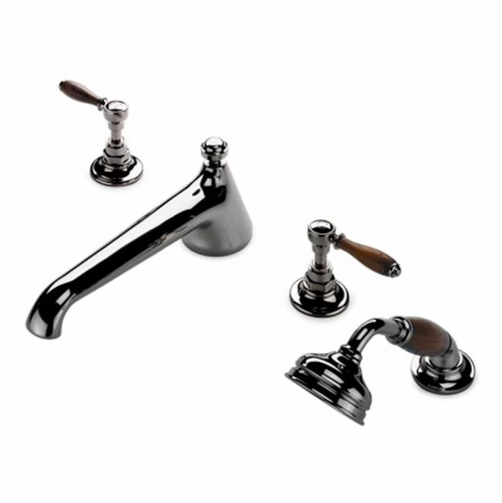 Easton Vintage Low Profile Concealed Tub Filler With Handshower and Oak Lever Handles in