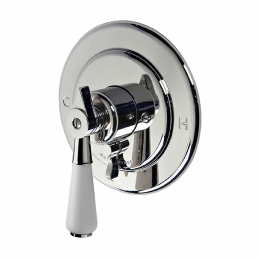 Universal Round Pressure Balance with Diverter Trim with White Porcelain Lever Handle in