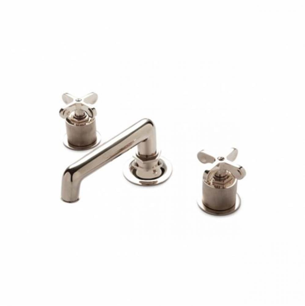 Henry Low Profile Three Hole Deck Mounted Lavatory Faucet with Coin Edge Cylinders and Cross