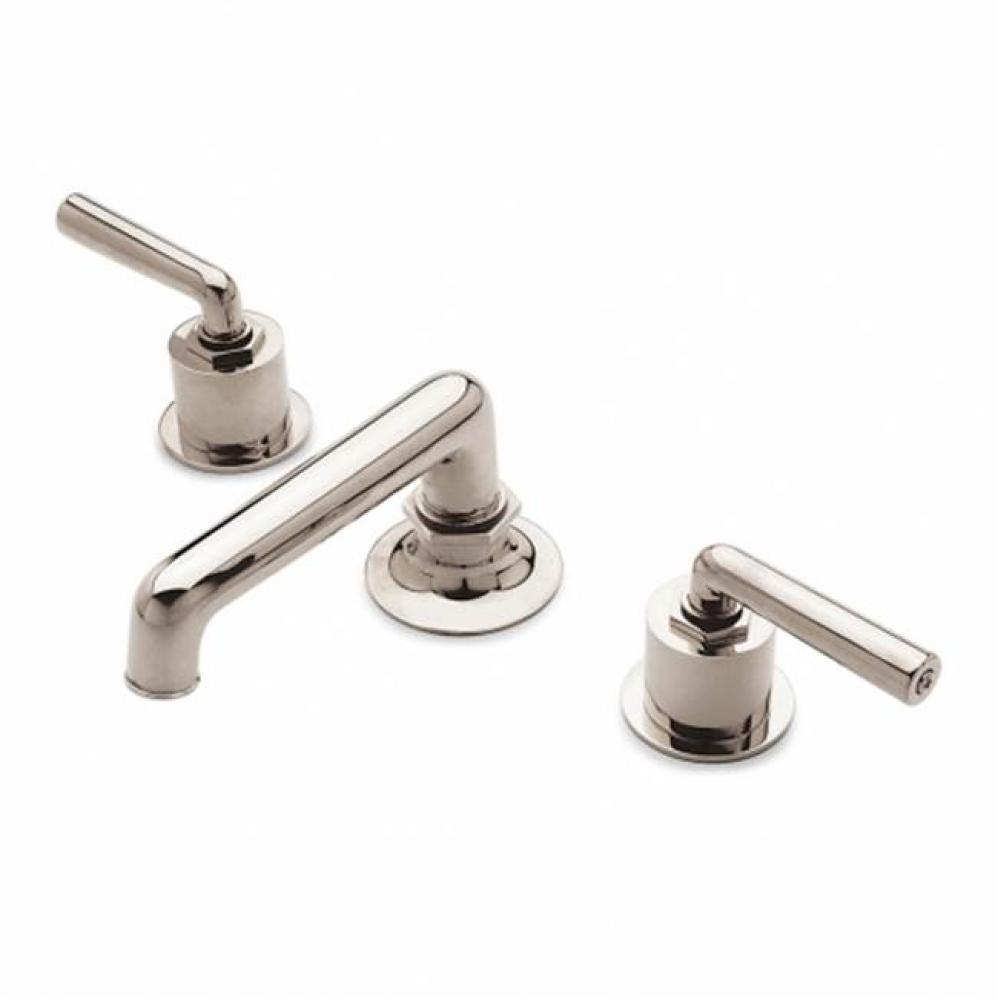 Henry Low Profile Three Hole Deck Mounted Lavatory Faucet with Metal Lever Handles in