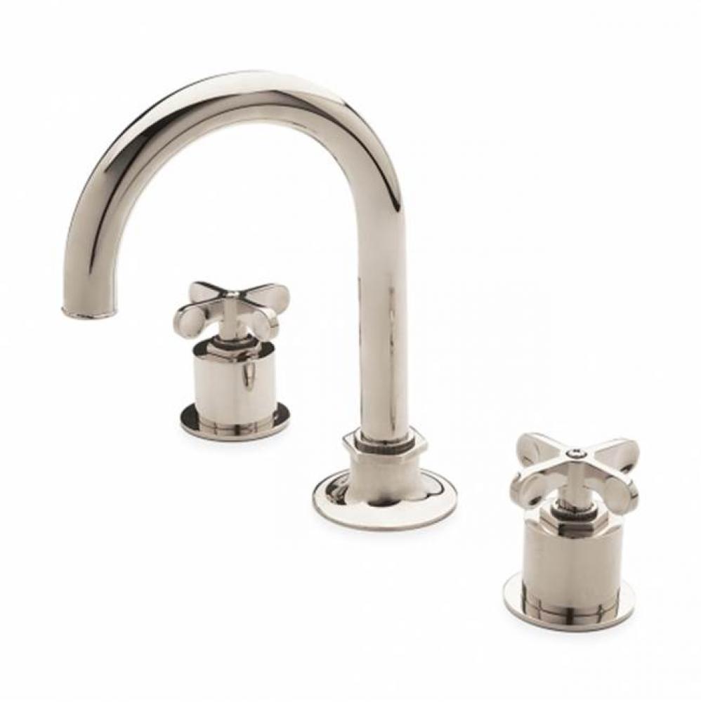 Henry Gooseneck Three Hole Deck Mounted Lavatory Faucet with Metal Cross Handles in Chrome,