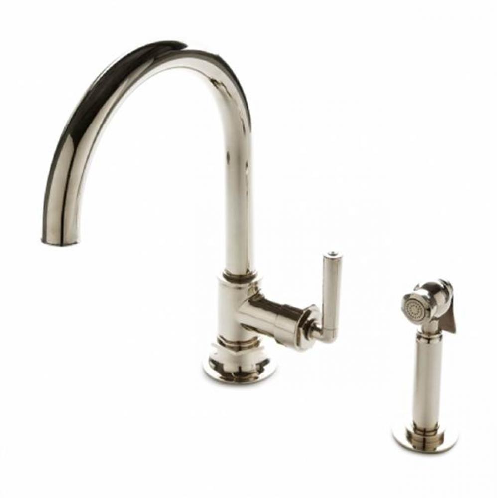 Henry One Hole Gooseneck Kitchen Faucet, Metal Lever Handle and Spray in Nickel,