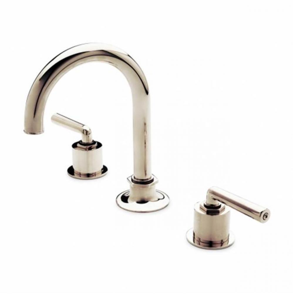 Henry Gooseneck Three Hole Deck Mounted Lavatory Faucet with Metal Lever Handles in
