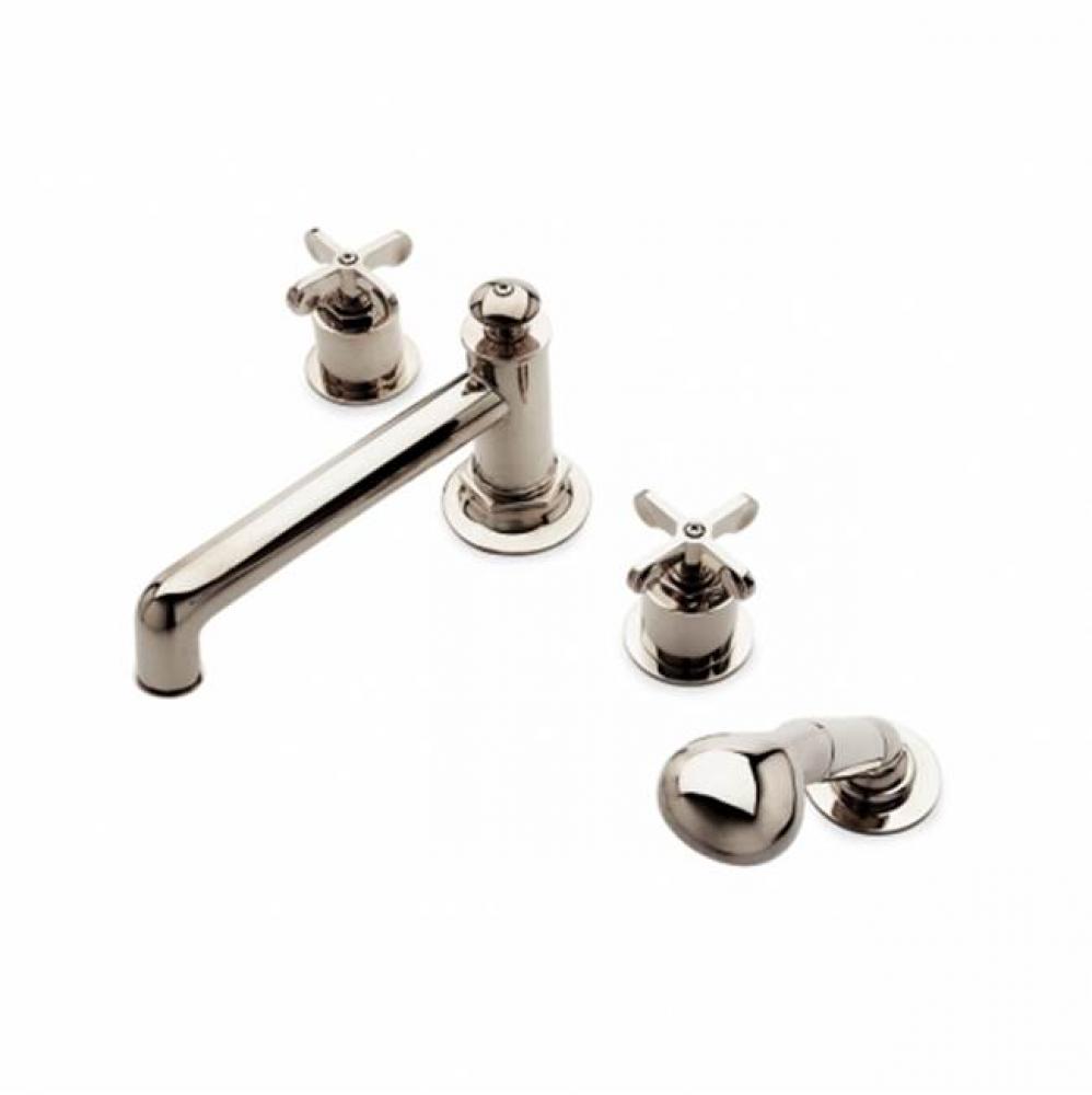 Low Profile Concealed Tub Filler With Handshower and Metal Cross Handles in