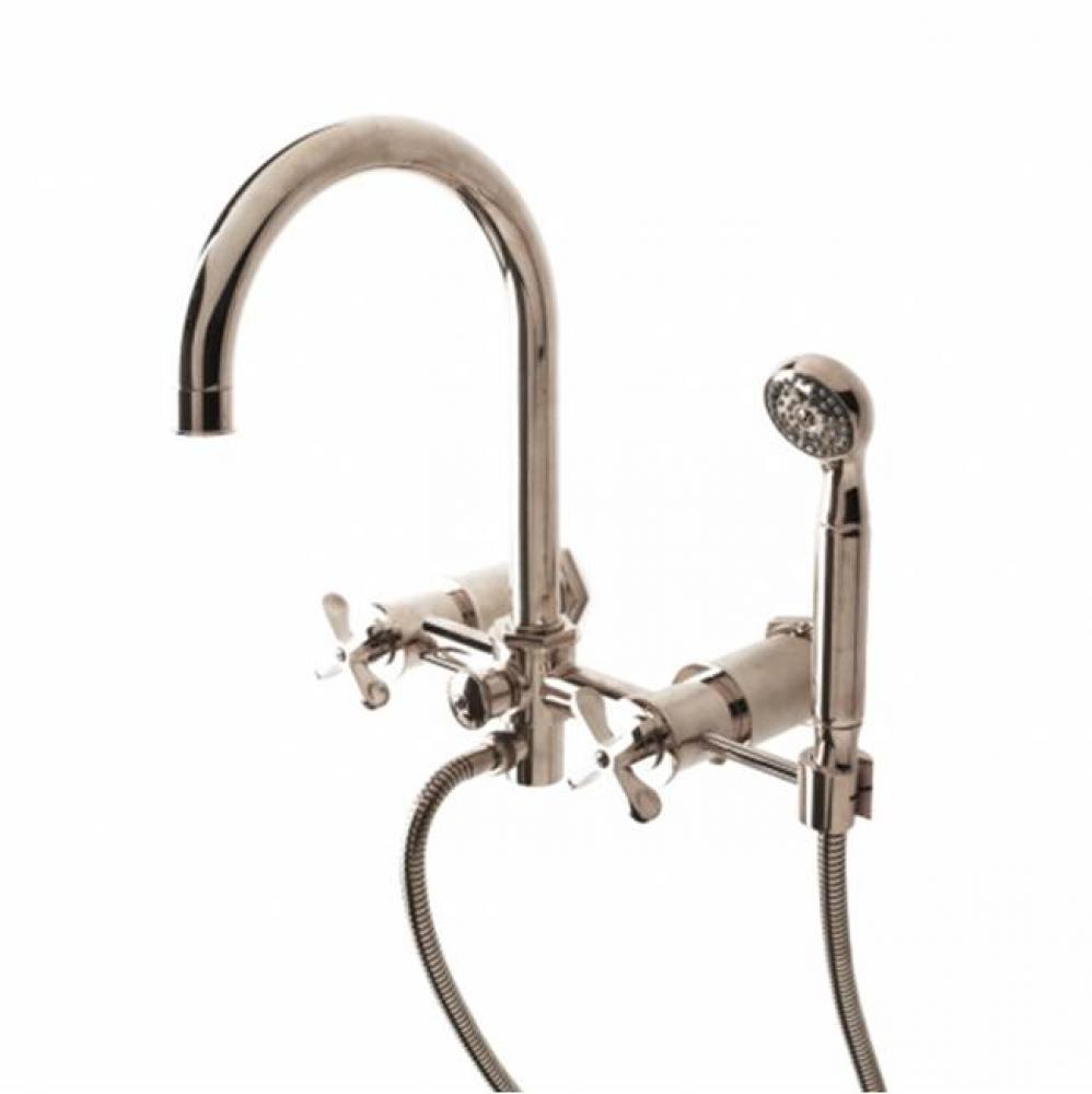 Henry Exposed Wall Mounted Tub Filler with 2.5gpm Handshower and Metal Cross Handles in Nickel
