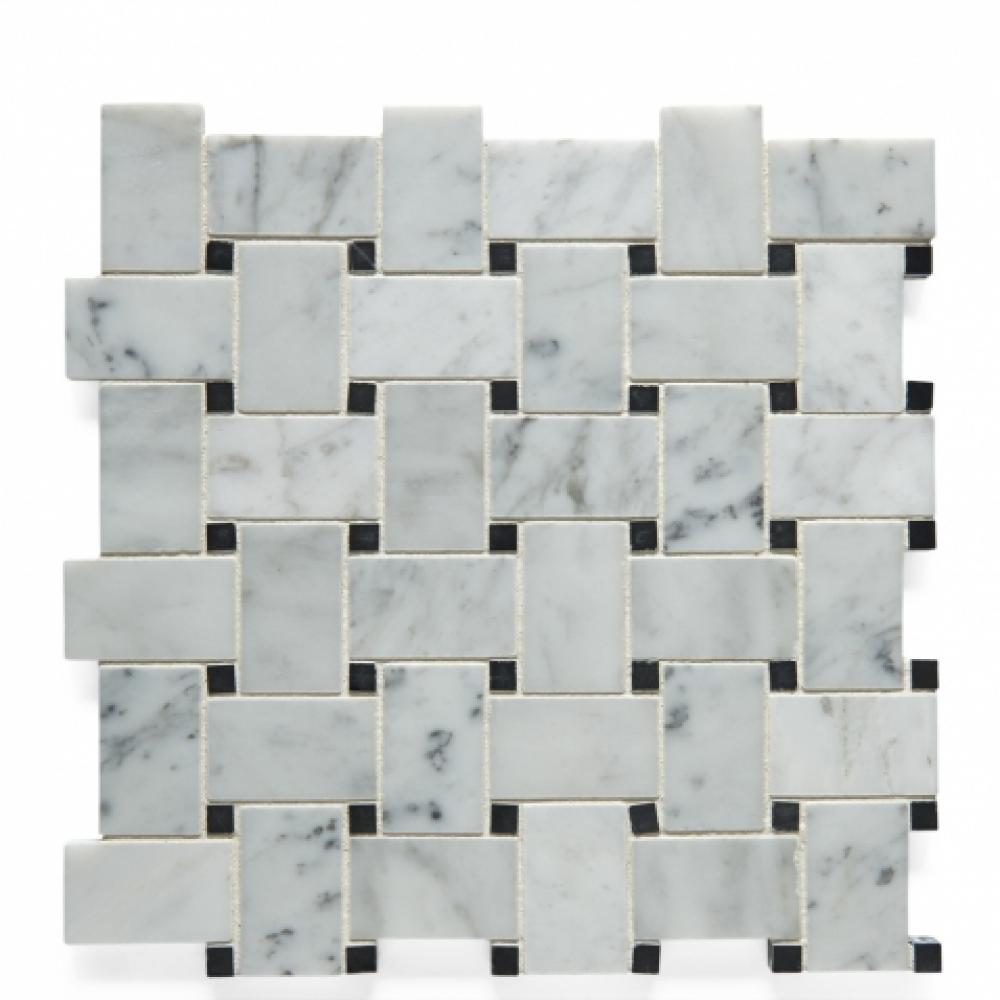 Studio Stone 3cm x 5cm Basketweave Mosaic in Gray Carrara/Eclipse Polished