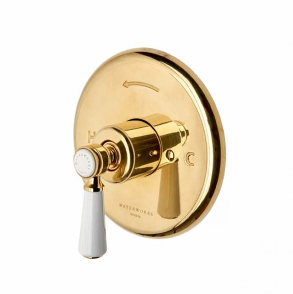 Highgate Pressure Balance Control Valve Trim with White Porcelain Lever Handle in Unlacquered