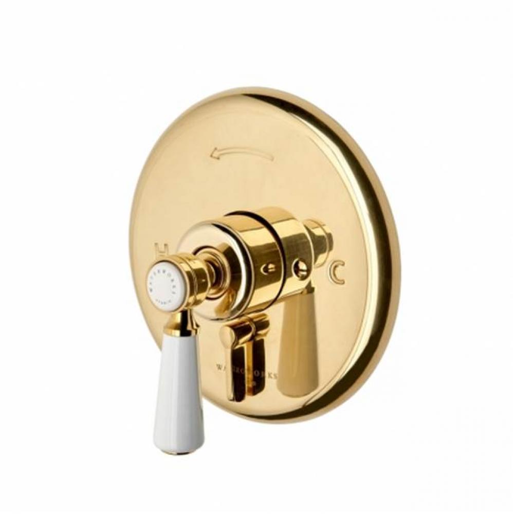 Highgate Pressure Balance with Diverter Trim with White Porcelain Lever Handle in Unlacquered