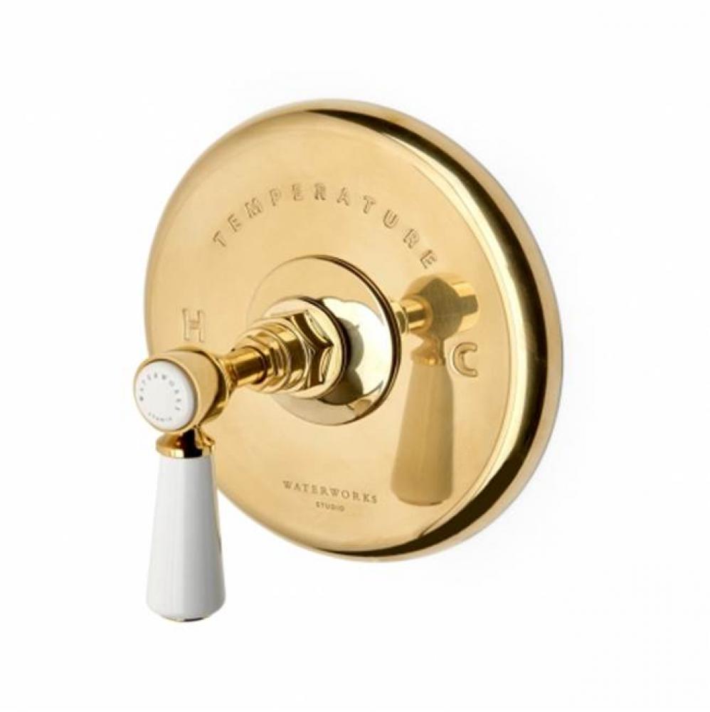 Highgate Thermostatic Control Valve Trim with White Porcelain Lever Handle in Unlacquered