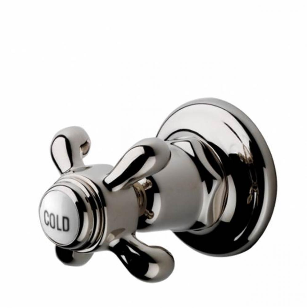 Etoile Volume Control Valve Trim with White Porcelain Cold Indice and Metal Cross Handle in Shiny