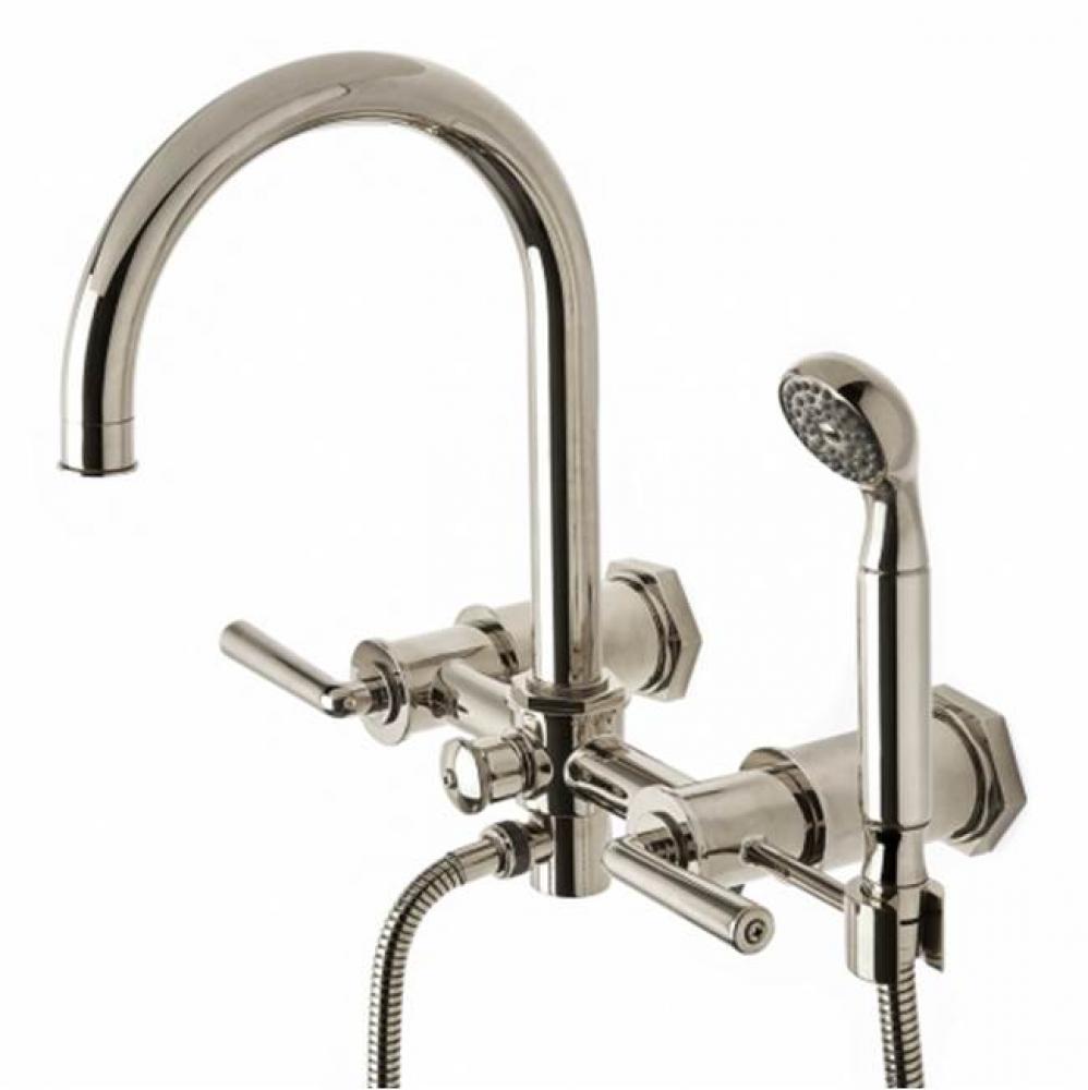 Henry Exposed Wall Mounted Tub Filler with 2.5gpm Handshower and Metal Lever Handles in Unlacquere