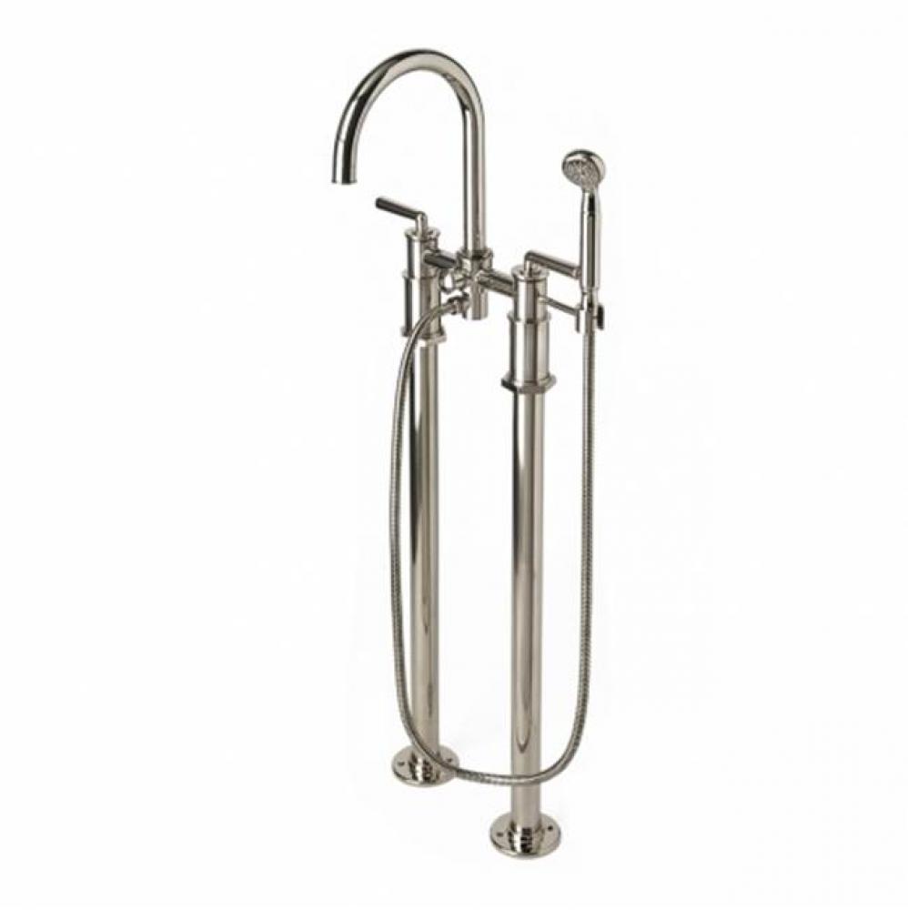 Henry Exposed Floor Mounted Tub Filler with 2.5gpm Handshower and Metal Lever Handles in Chrome