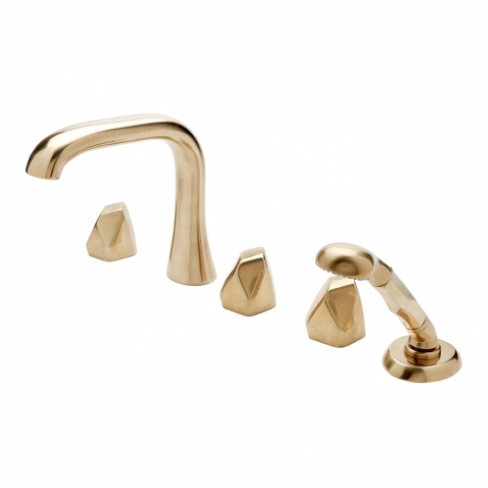 Isla Deck Mounted High Profile Concealed Tub Filler with Handshower and Metal Geode Handles in