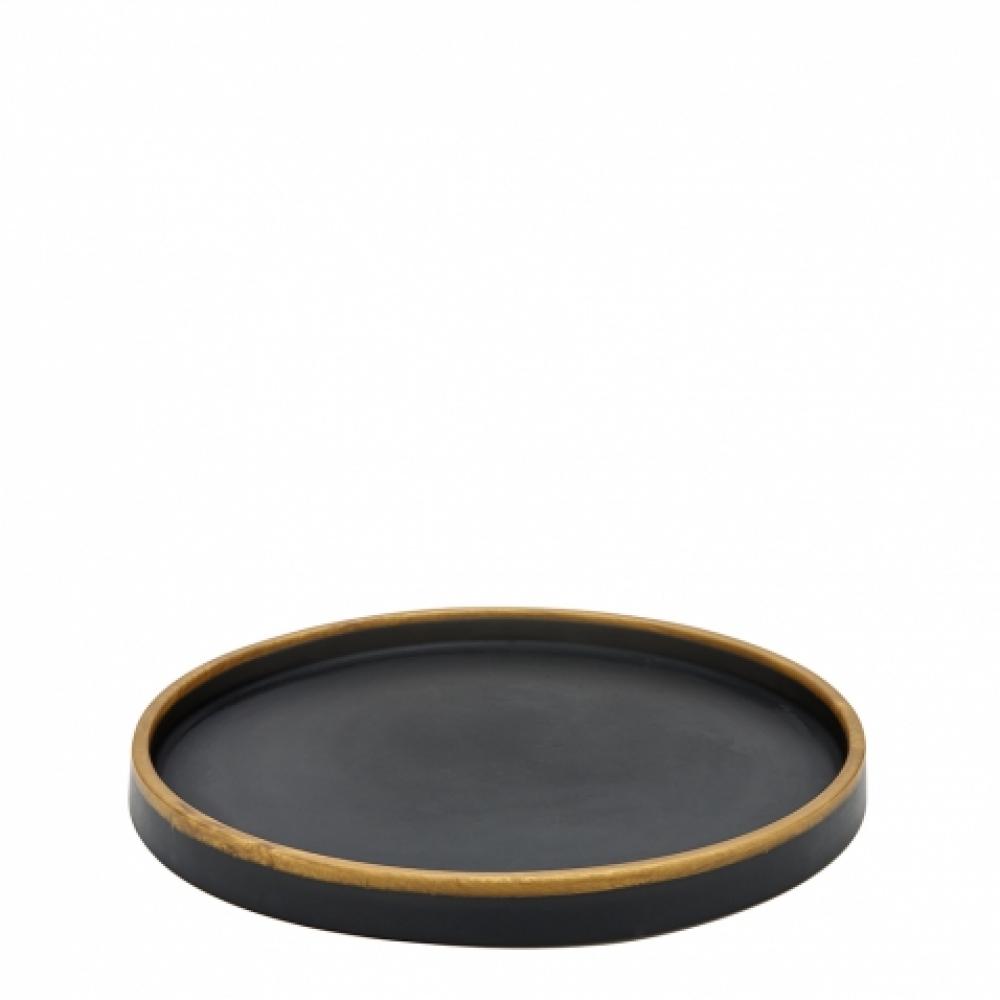 Marlowe Low Round Tray with Gold Rim in