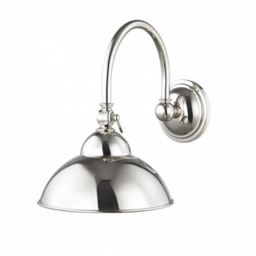 Derby Wall Mounted Single Large Hook Arm Sconce with Metal Shade in Unlacquered Brass