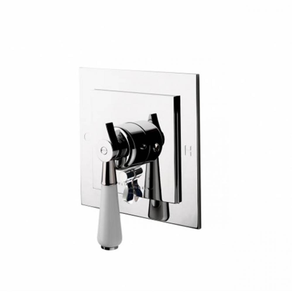 Universal Square Pressure Balance with Diverter Trim with White Porcelain Lever Handle in