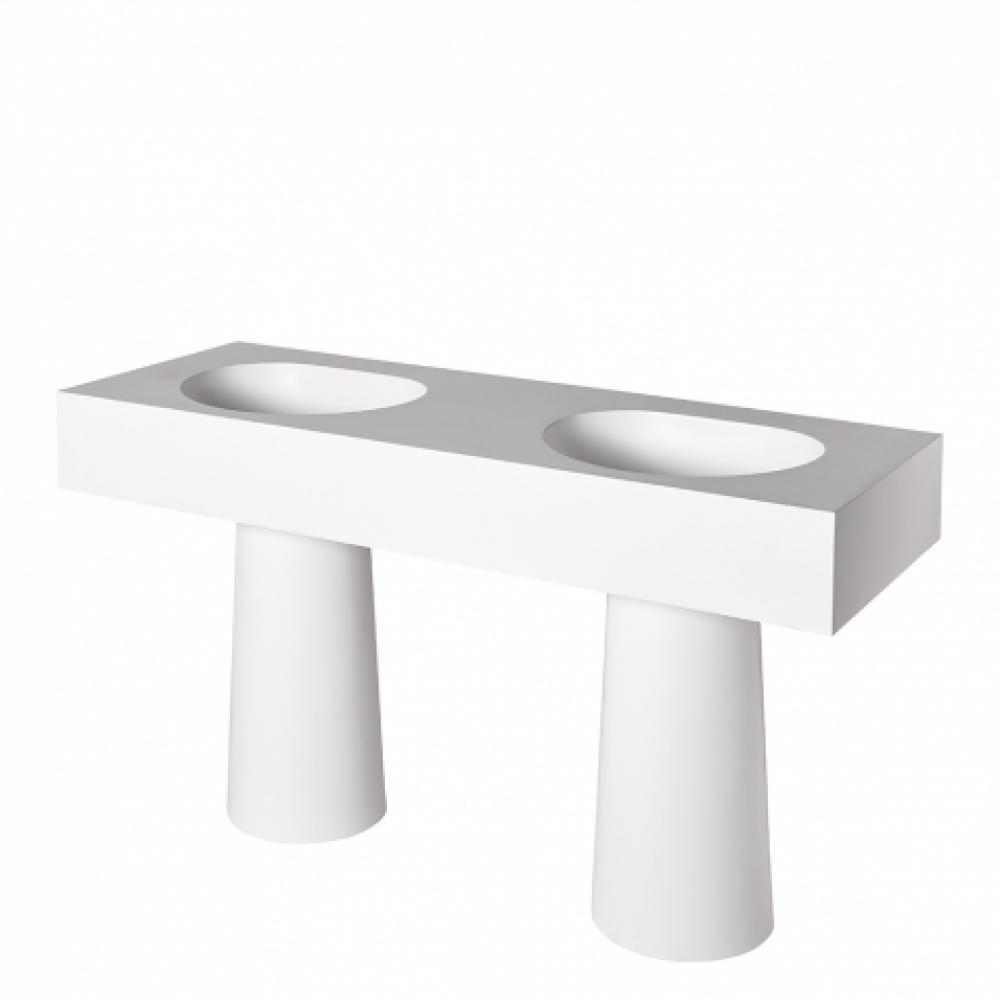 Formwork Lithic  Double Pedestal Sink for Wall Mounted Faucets 62'' x 22