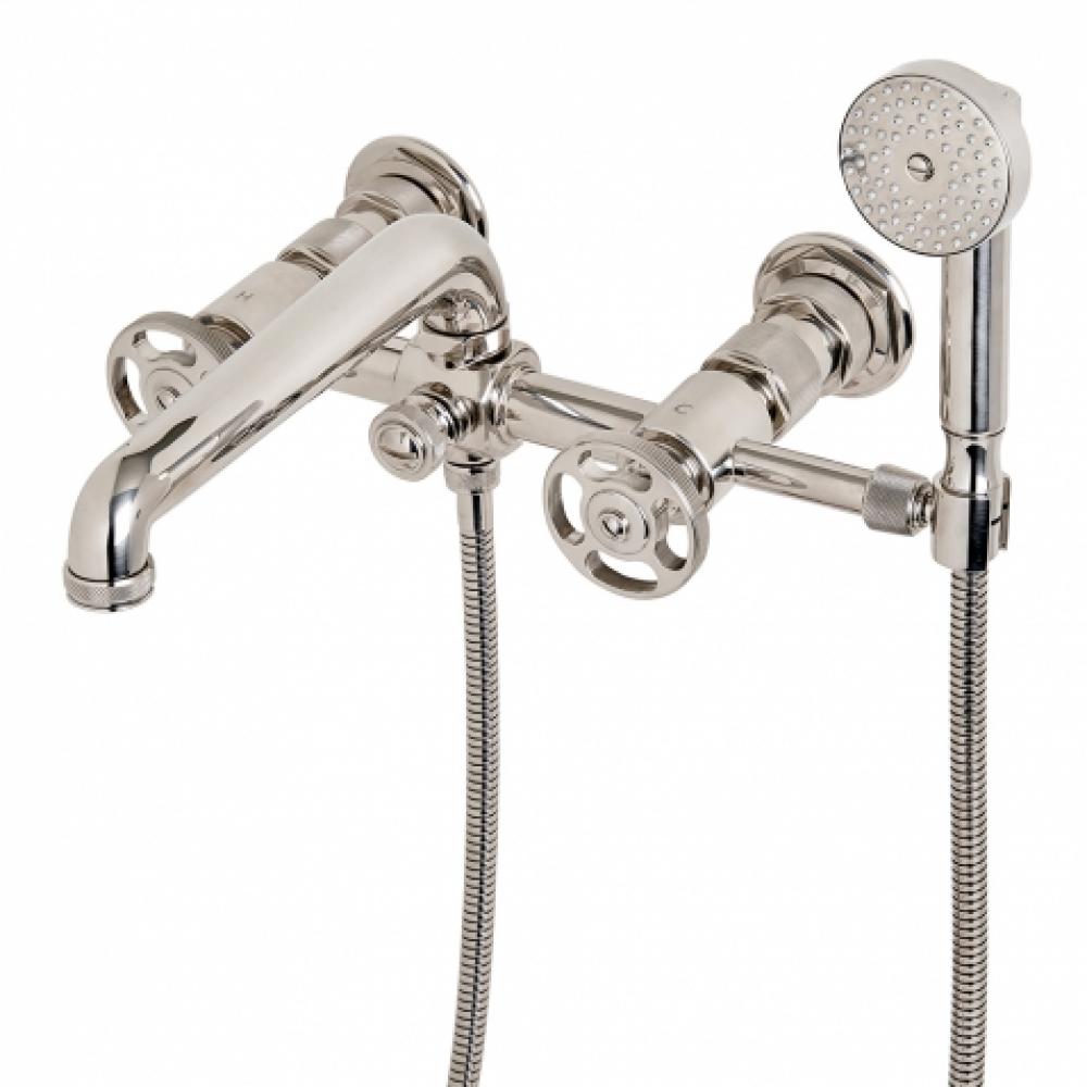 R.W. Atlas Exposed Wall Mounted Tub Filler with Handshower and Wheel Handles in
