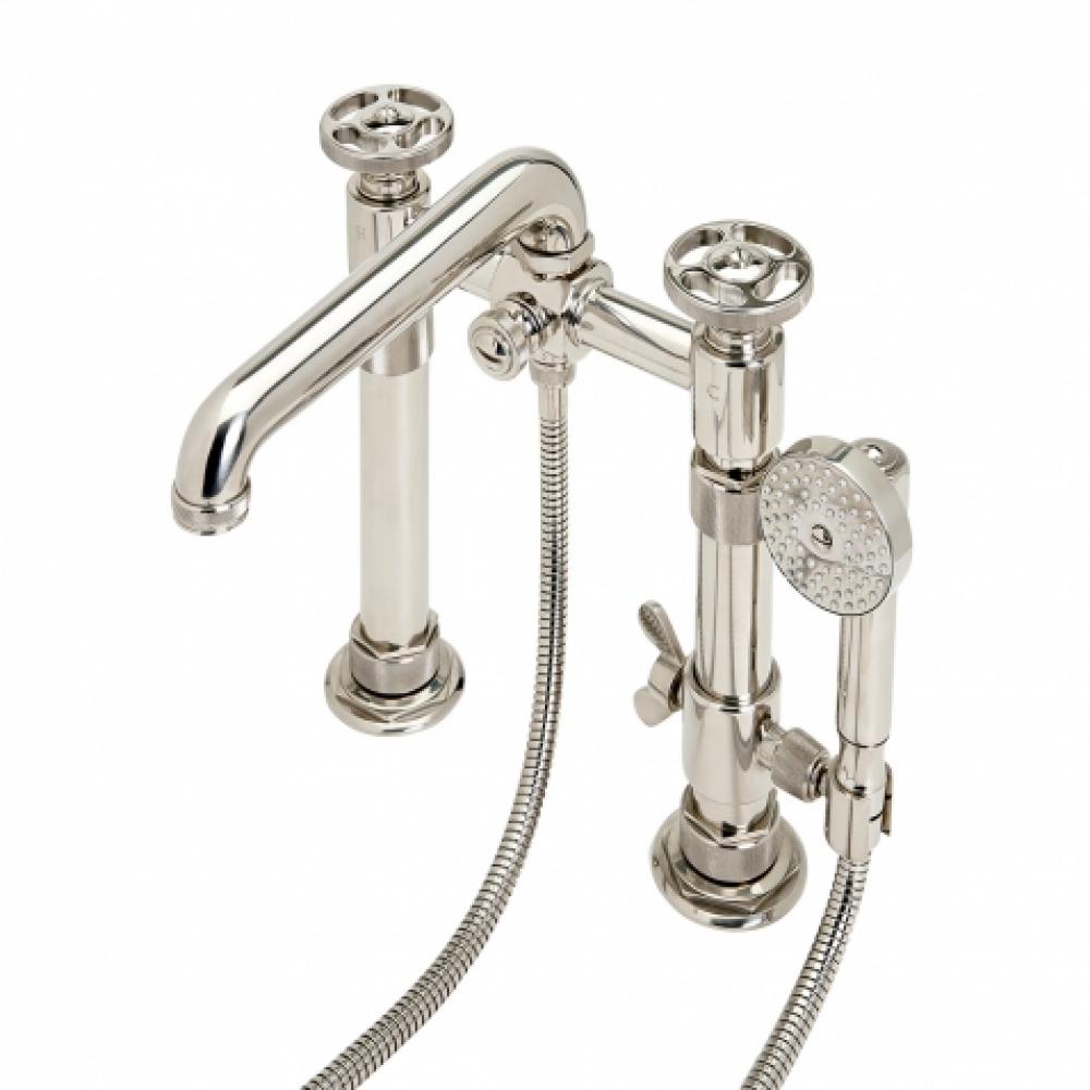 R.W. Atlas Exposed Deck Mounted Tub Filler with Handshower and Wheel Handles in