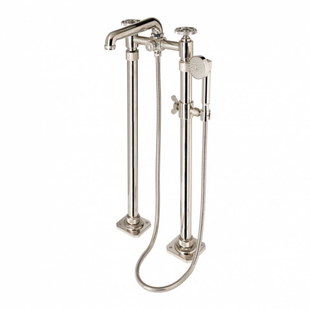 R.W. Atlas Exposed Floor Mounted Tub Filler with Handshower and Wheel Handles in