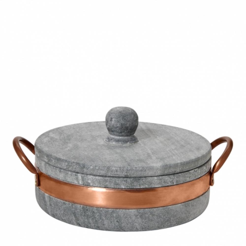 Pedra Soapstone and Copper Low Pot with Cover in