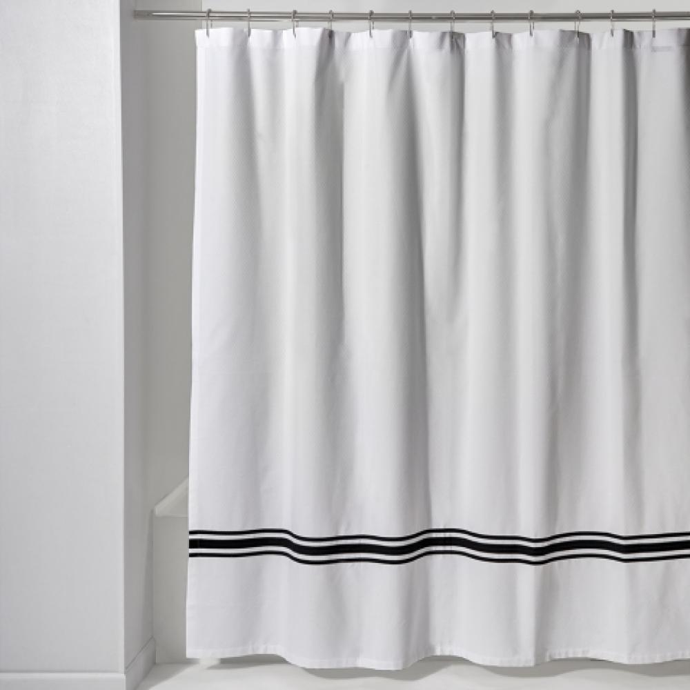 Marseille Shower Curtain with Stripe Detail 72 x 72 in
