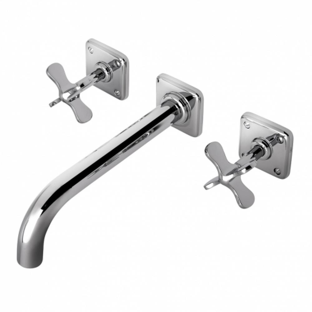 Ludlow Low Profile Three Hole Wall Mounted Lavatory Faucet with Metal Cross Handles and Valve in