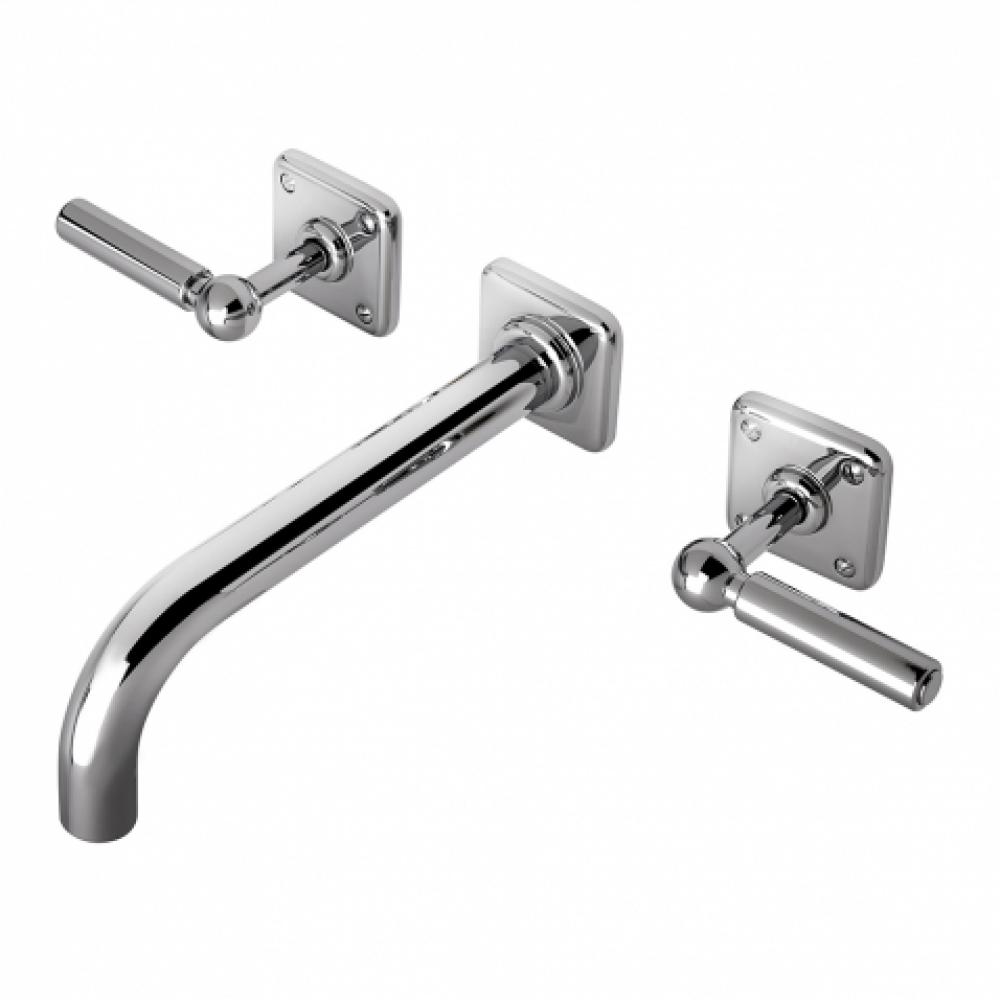 Ludlow Low Profile Three Hole Wall Mounted Lavatory Faucet with Metal Lever Handles and Valve in