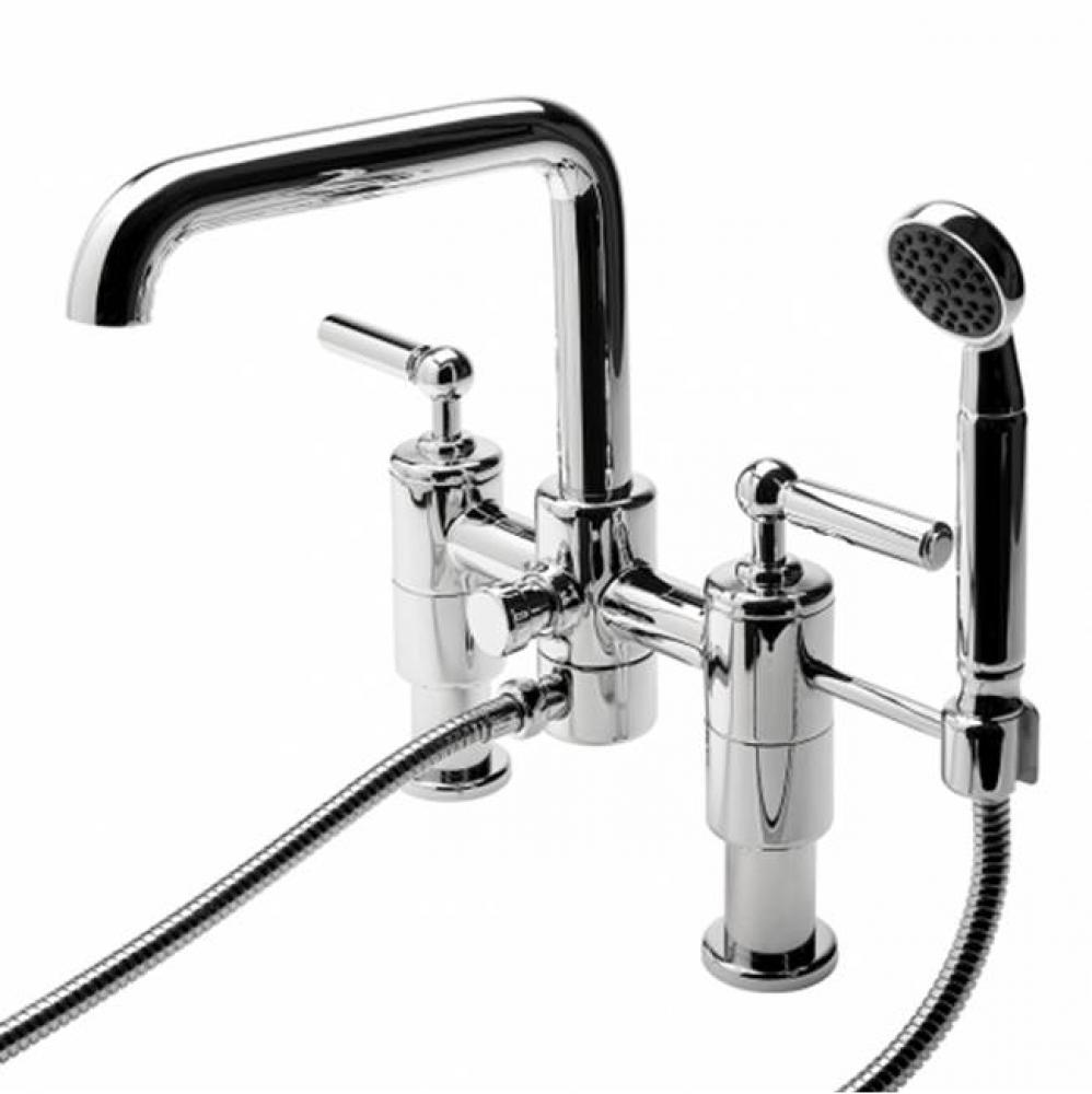 Ludlow Deck Mounted Exposed Tub Filler with Handshower and Metal Lever Handles in