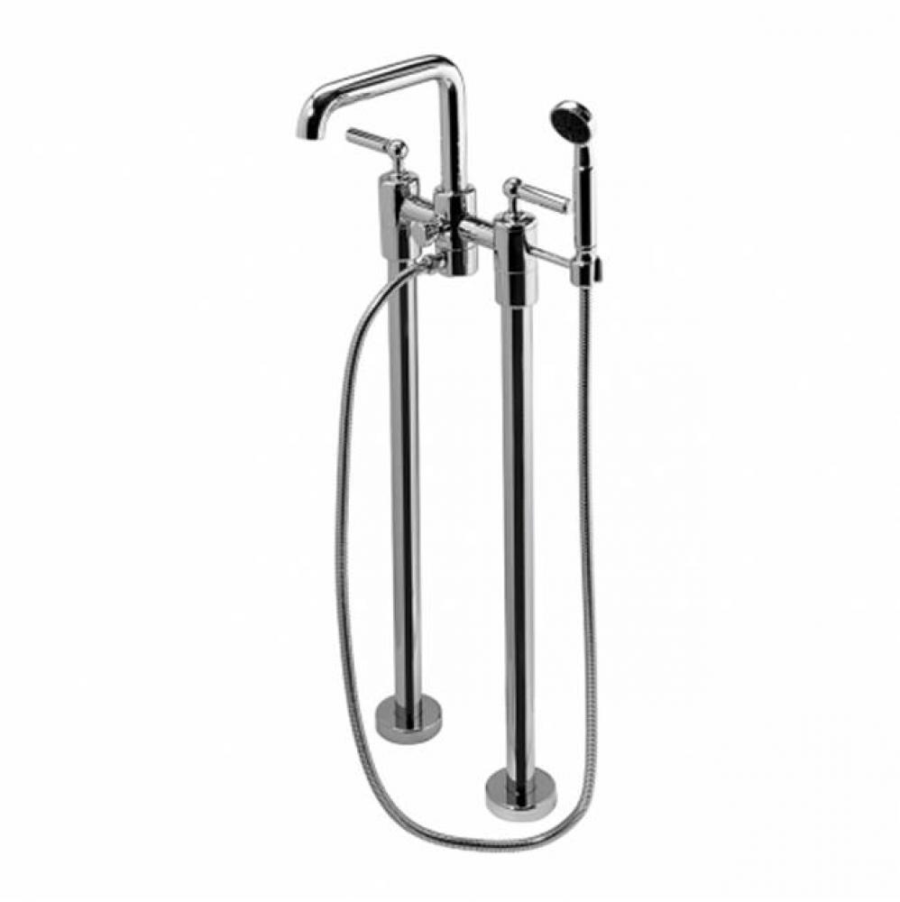 Ludlow Freestanding Exposed Tub Filler with Handshower and Metal Lever Handles in