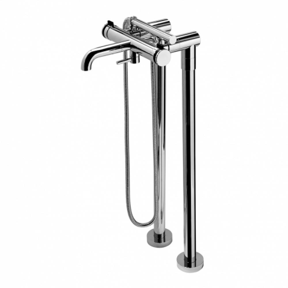 Decibel Floor Mounted Exposed Tub Filler with Handshower and Metal Knob Handles in
