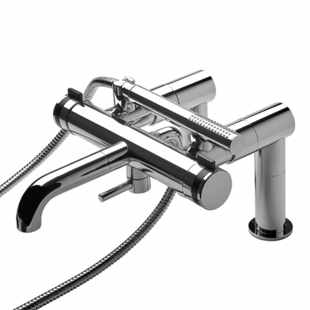 Decibel Deck Mounted Exposed Tub Filler with Handshower and Metal Knob Handles in