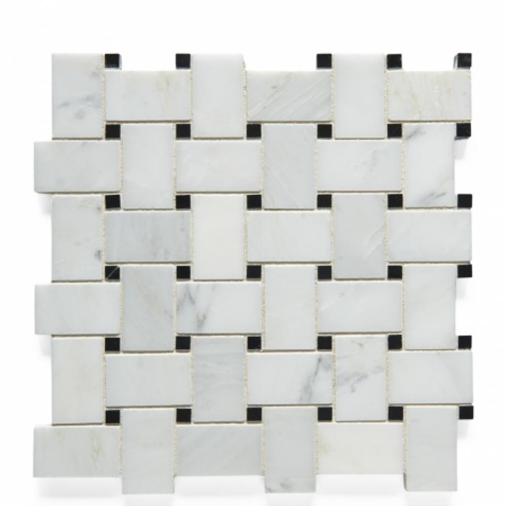 Studio Stone 3cm x 5cm Basketweave Mosaic in Gray Carrara/White Thassos