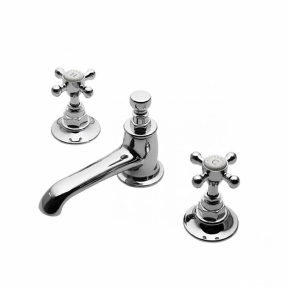 Highgate Low Profile Three Hole Deck Mounted Lavatory Faucet with Metal Cross Handles in Chrome,