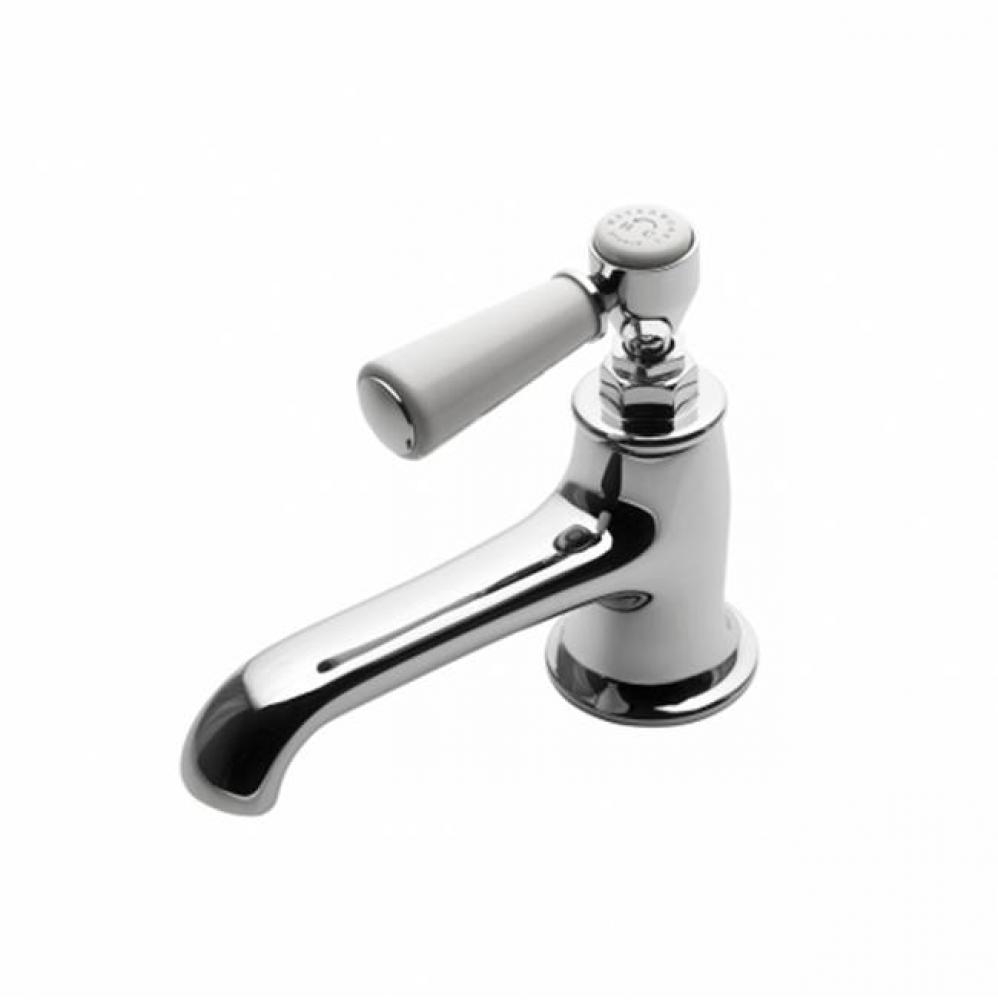 Highgate Low Profile One Hole Deck Mounted Lavatory Faucet with White Porcelain Lever Handle in