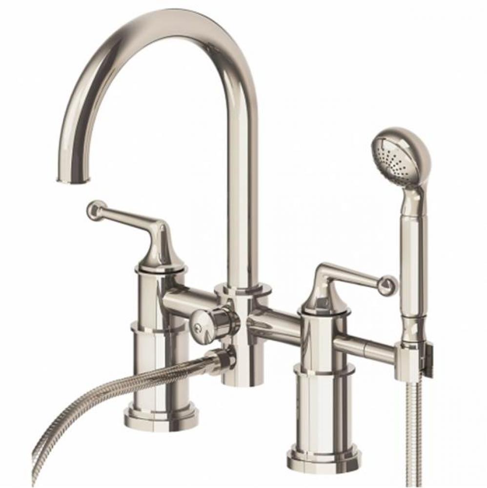 Dash Deck Mounted Exposed Tub Filler with 2.5gpm Metal Handshower and Lever Handles in Nickel